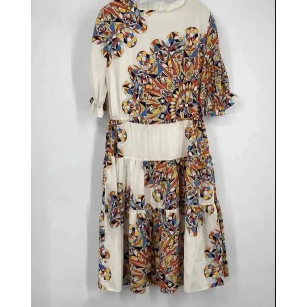 Tory Burch Womens Multicolor Geometric Tiered Fit & Flare Dress Size Medium‎